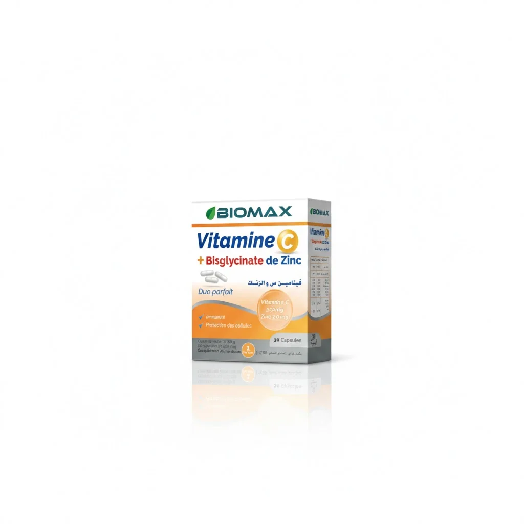 Biomax Biomax Vitamine C + Bisglycinate de Zinc 30 Capsules - produit parapharmaceutique authentique | Parapharmacie Si Ahmed