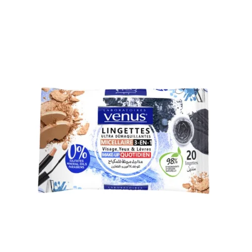  Venus Lingettes Micellaire 3 En 1 Makeup Quotidien 20pcs - produit parapharmaceutique authentique | Parapharmacie Si Ahmed