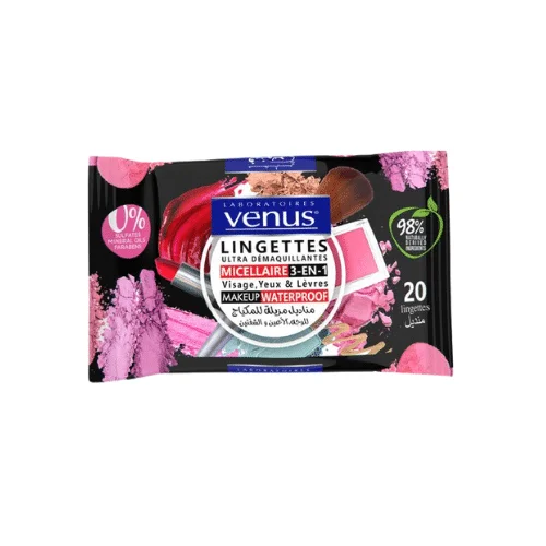  Venus Lingettes Micellaire 3En1 Water Proof B/20 - produit parapharmaceutique authentique | Parapharmacie Si Ahmed